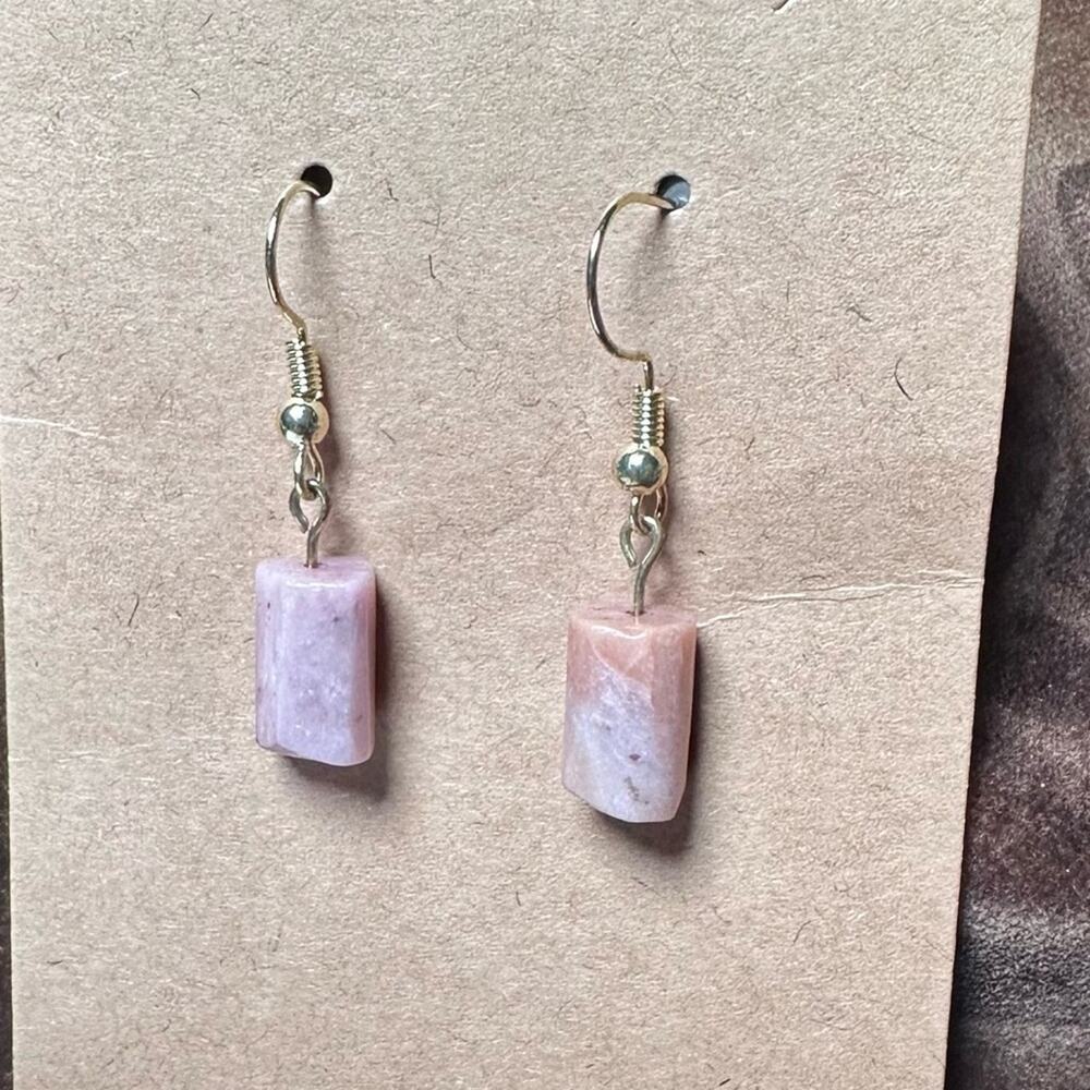 Datolite earrings handmade pink and gold tone - Picture 3 of 5